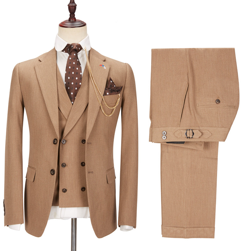 Fashion Brown Notched Lapel Dinner Bespoke Formal Man's Suit for Prom