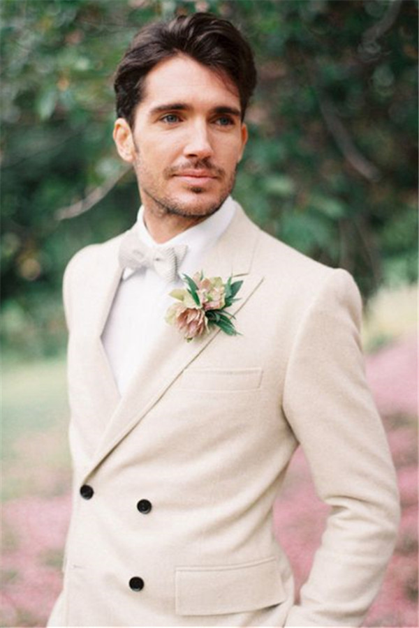 Best Ivory Two-Piece Wedding Tuxedos for Groom Set Groomsmen Man Suit Bridegroom