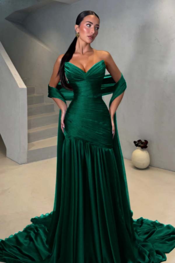 Chiffon Strapless Sleeveless Long Mermaid Formal Dress With Pleated