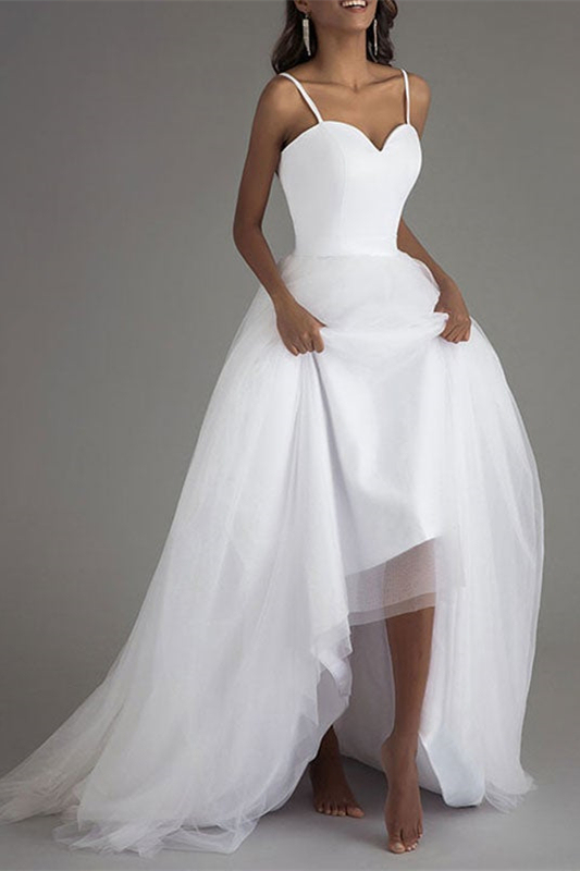 Tulle Spaghetti-Straps Sleeveless Wedding Dress