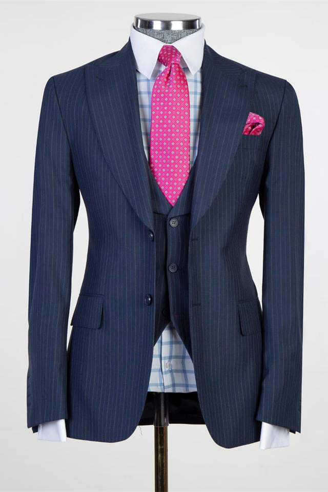 Freddie Fashion Slim Fit Dark Navy Peaked Lapel Business Men's Suits