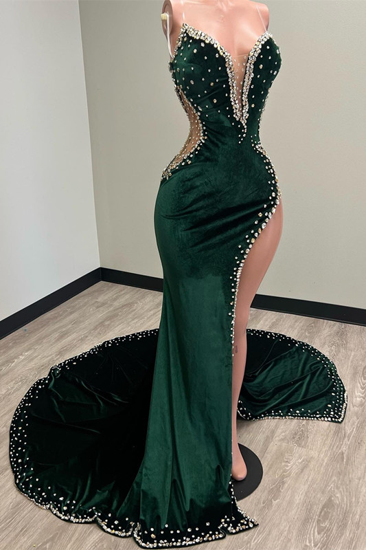 Shining Chic Emerald Split Evening Dress With Sequins