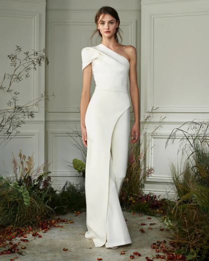 Chic White One-Shoulder Irregular Long Party Jump Suit