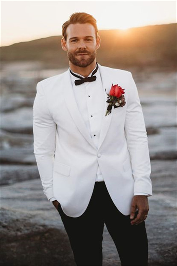 White Men's Wedding Suits Groom Tuxedos Vintage Two-Piece Slim Fit Groomsmen Wear