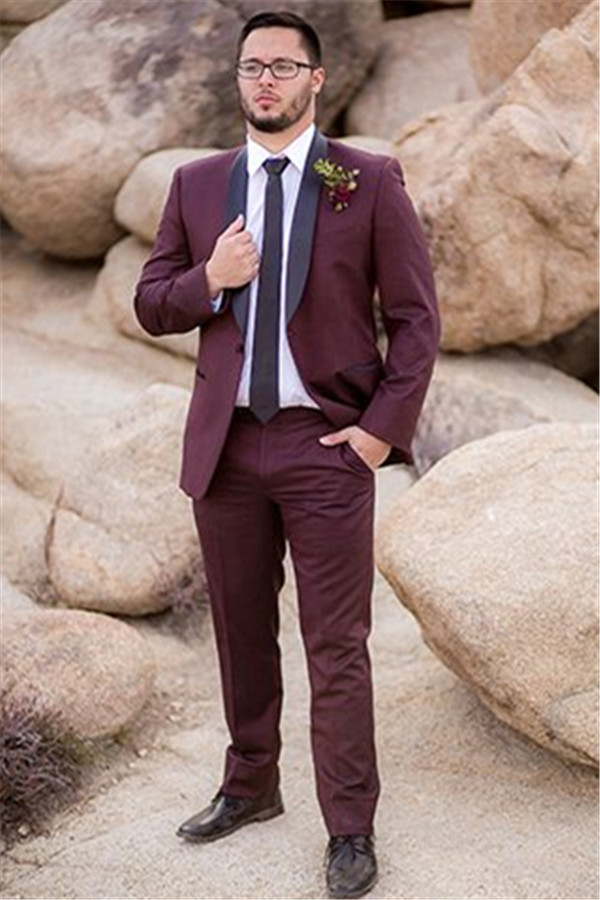 Handsome Best Slim Fit Burgundy Men's Suit Wedding Suits for Groom Tuxedos