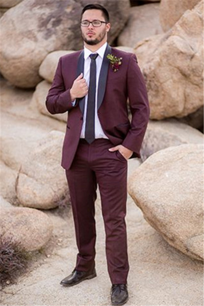 Handsome Best Slim Fit Burgundy Men's Suit Wedding Suits for Groom Tuxedos