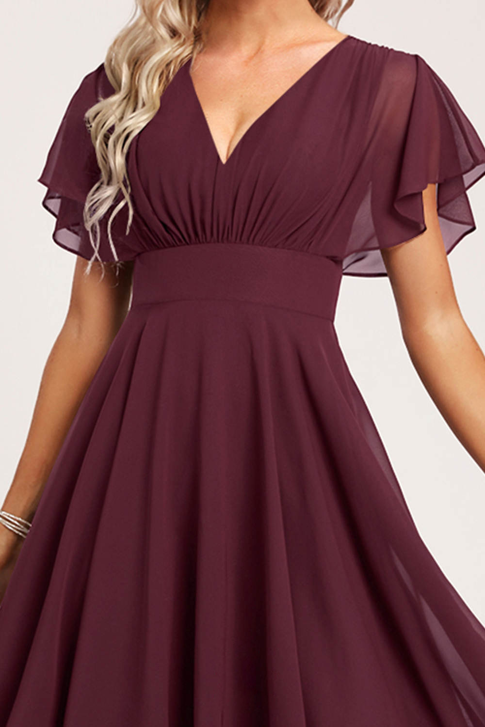 Chiffon Cabemet V-Neck Short cocktail Dress