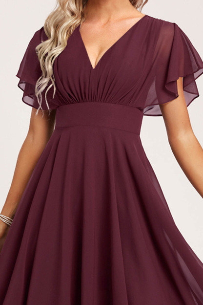 Chiffon Cabemet V-Neck Short cocktail Dress