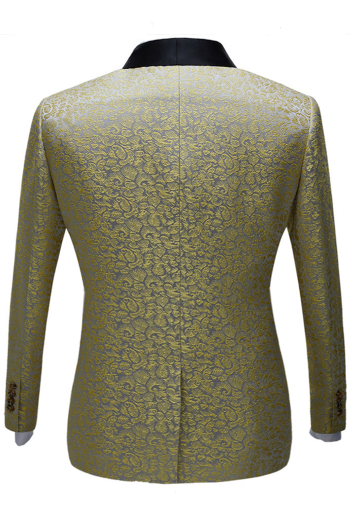 Gentle One-Button Wedding Suit with Jacquard Black Shawl Lapel