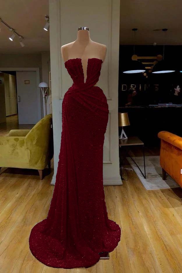 Sequins Sleeveless Gorgeous White Strapless Formal Dress With Pleated Online