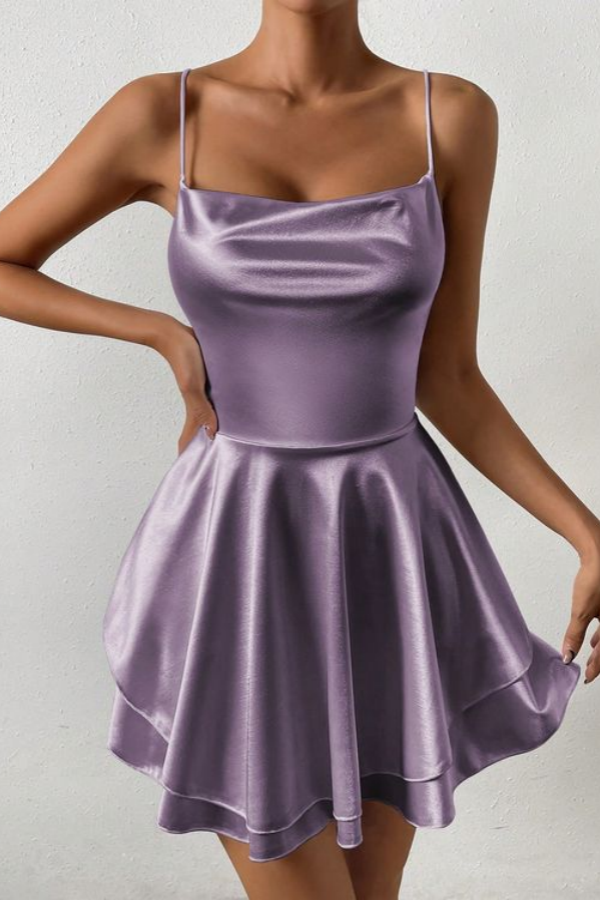 Dusty Lilac Spaghetti-Straps Short Mini Homecoming Dress