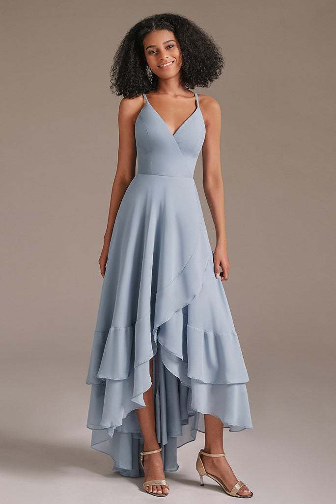 V-Neck Chiffon Spaghetti-Straps Bridesmaid Dress