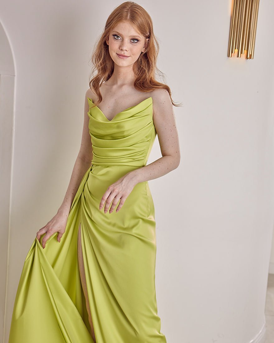 Fashionable Satin Maxi Strapless Wedding Guest or Prom Dress