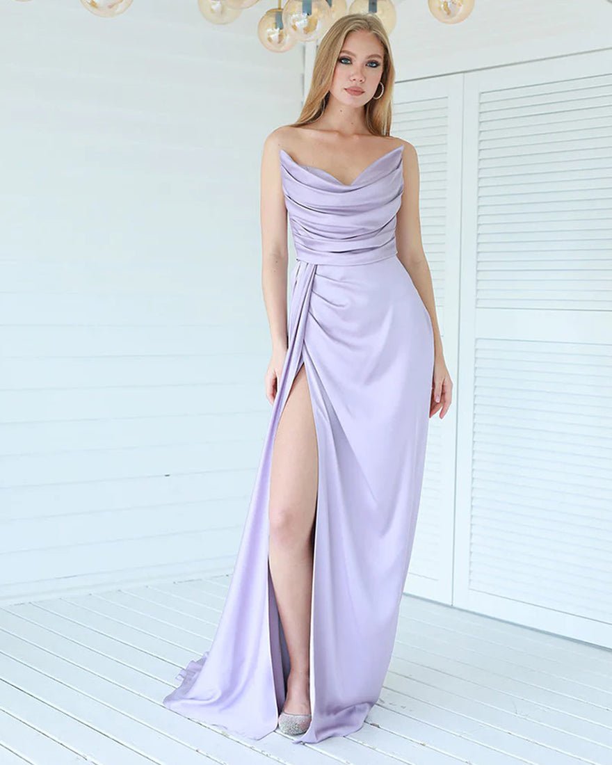 Fashionable Satin Maxi Strapless Wedding Guest or Prom Dress