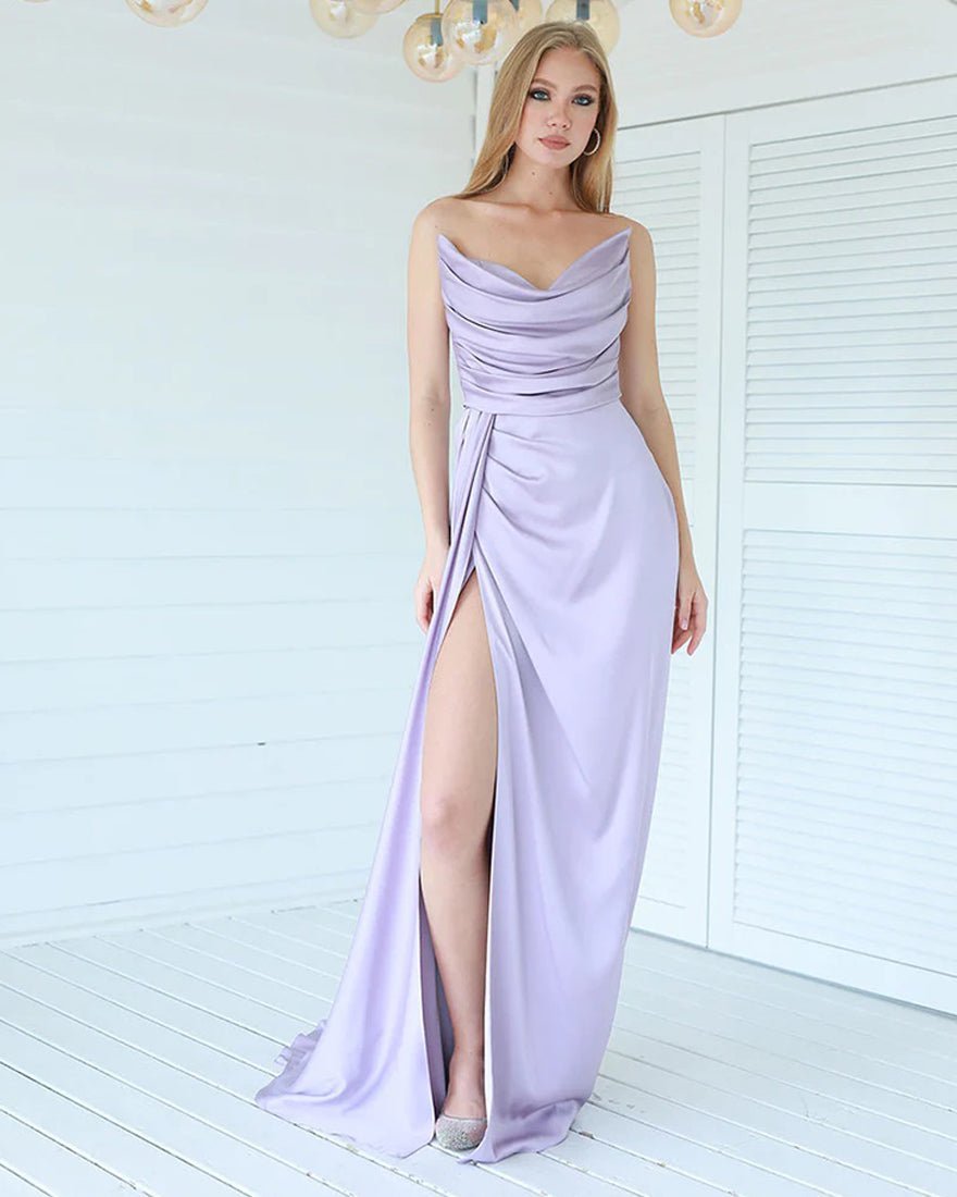 Fashionable Satin Maxi Strapless Wedding Guest or Prom Dress