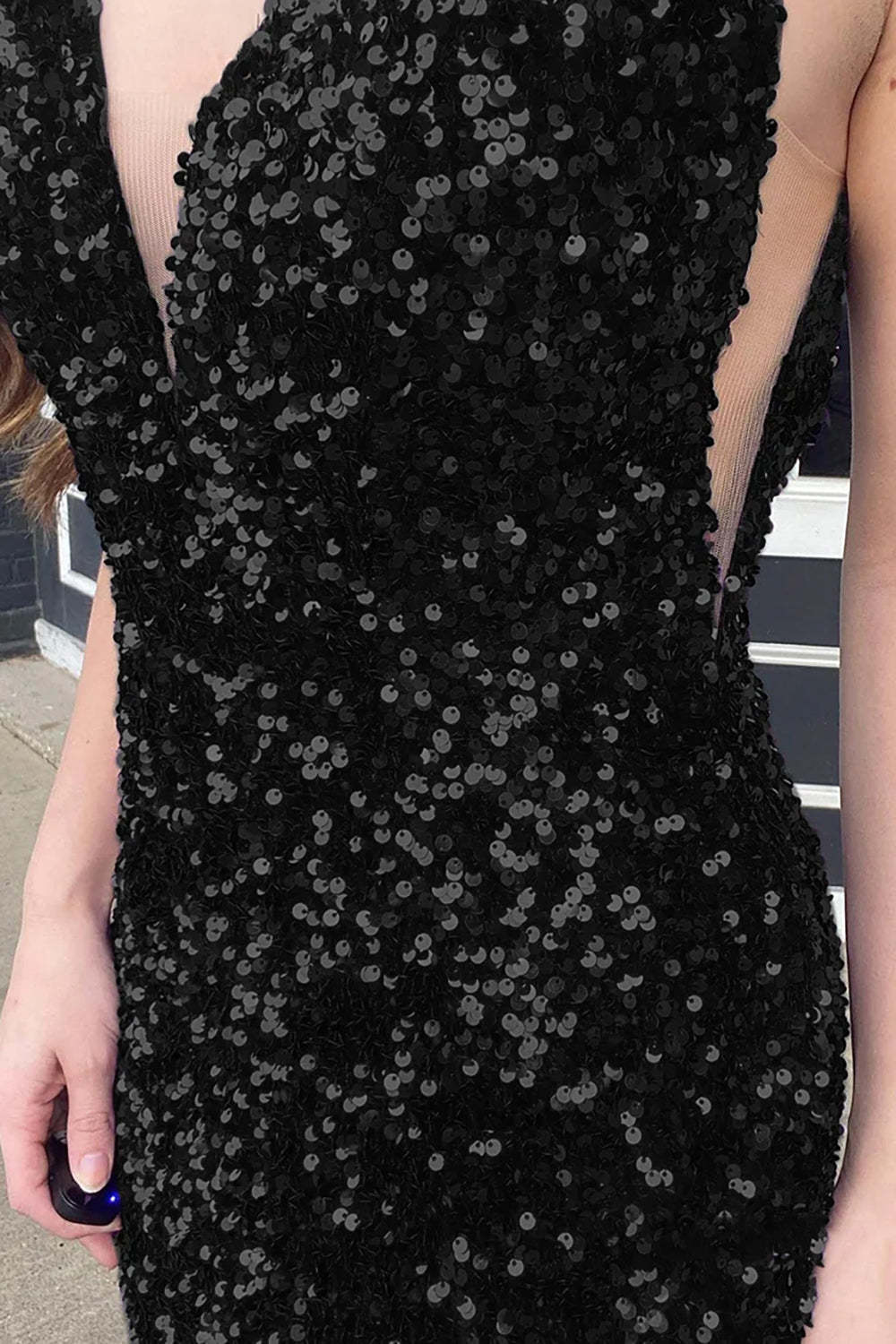 Pink Sequined Long Prom Dress with Mermaid Deep V Neckline