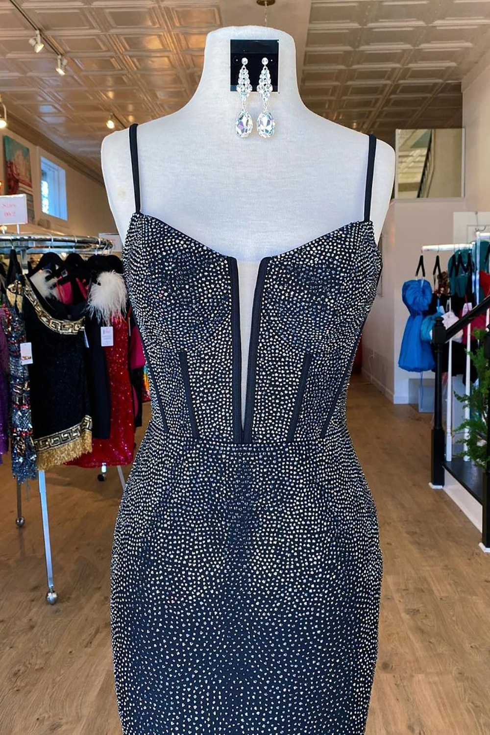 Black Long Prom Dress with Sparkly Mermaid Spaghetti Straps and Beading