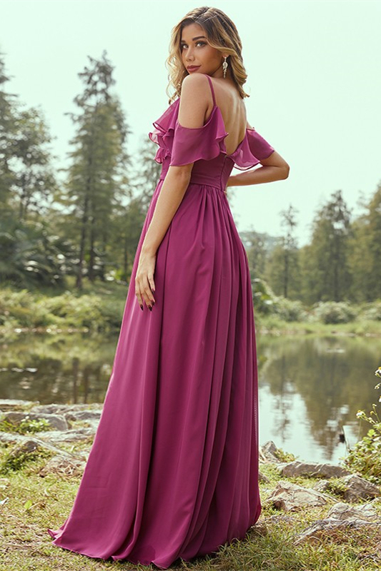 Chiffon Orchid Bridesmaid Dress Ruffles