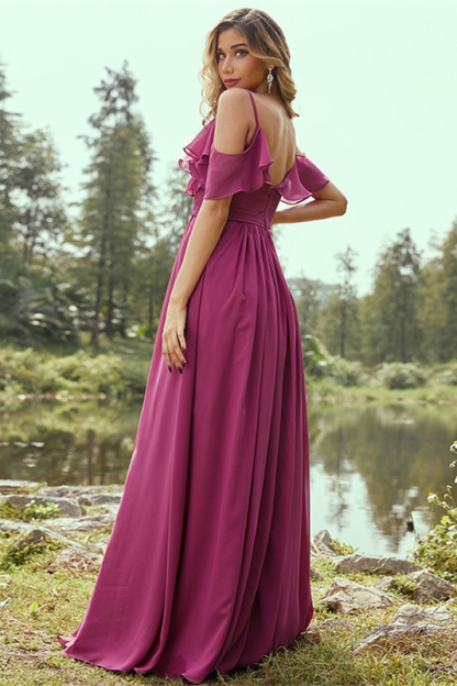 Chiffon Orchid Bridesmaid Dress Ruffles