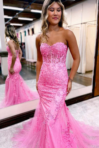 Sweetheart Neck Mermaid Prom Dress in Sky Blue with Appliques
