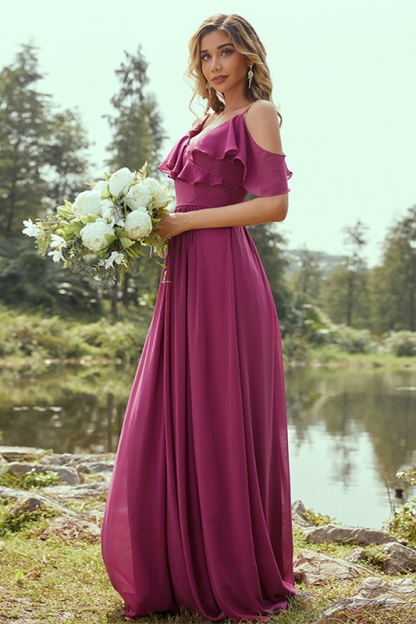 Chiffon Orchid Bridesmaid Dress Ruffles