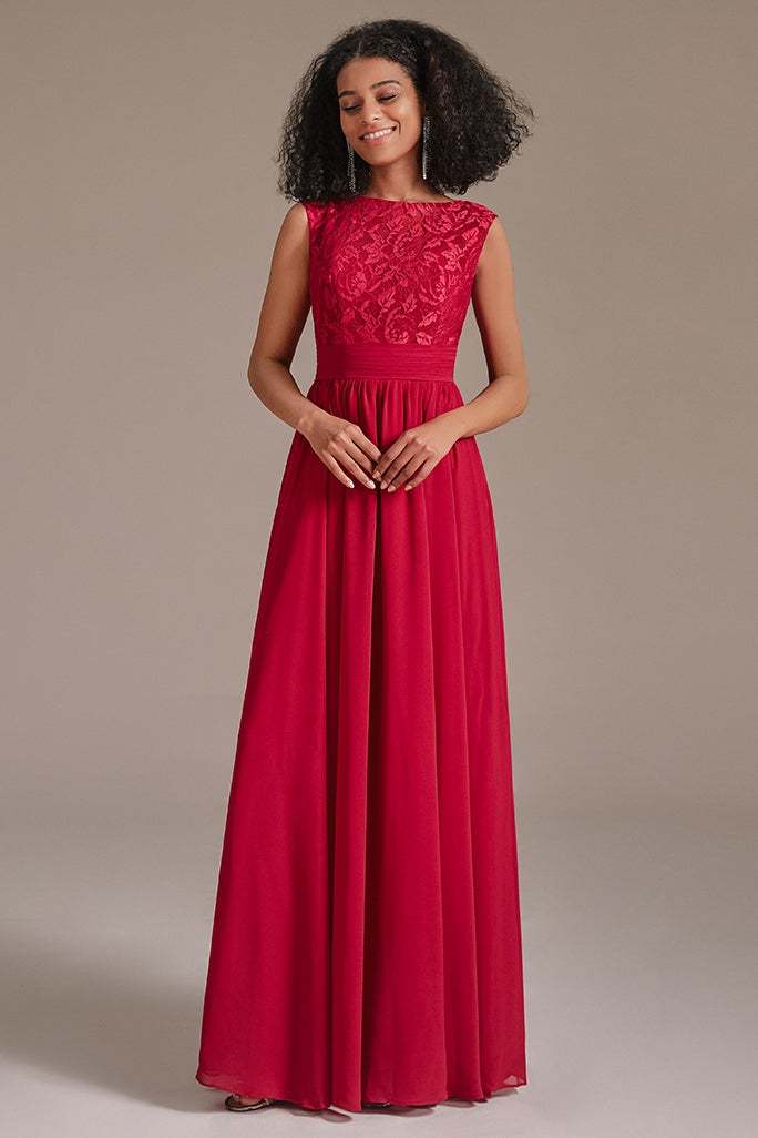 Red Sleeveless Lace Bridesmaid Dress