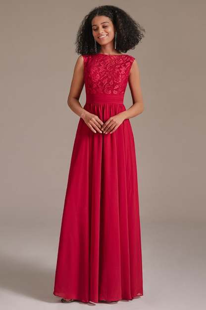 Red Sleeveless Lace Bridesmaid Dress