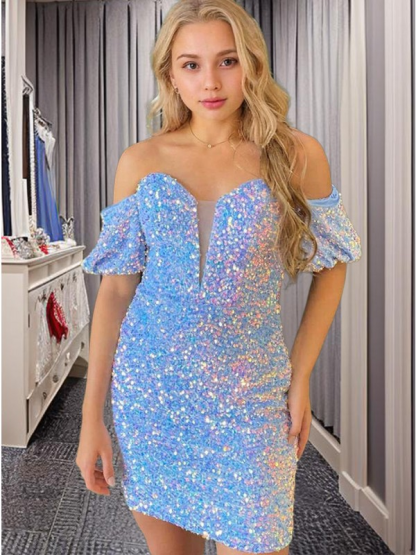 Gorgeous Bright Sequins Sweetheart Slim Fit Fashion Short Mini Homecoming Dress