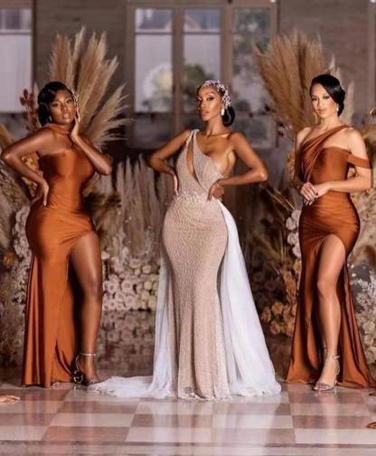 Mermaid Burnt Orange Bridesmaid Dress with Split