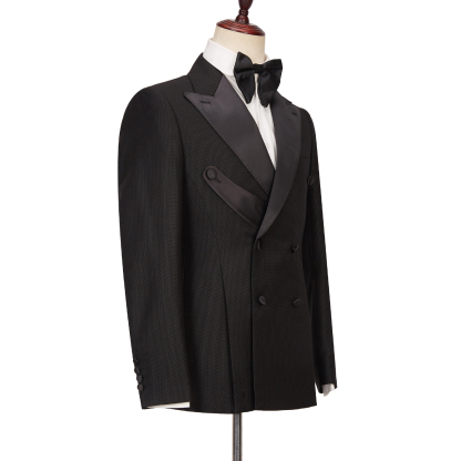 Latest Design Best-Fitted Black Double-Breasted Peaked Lapel Men's Suits