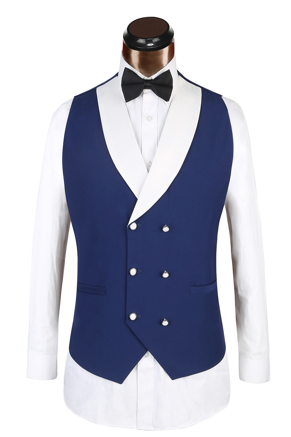 Elegant Three-Piece Banding Blue Men's Suit for Wedding with White Lapel Edge