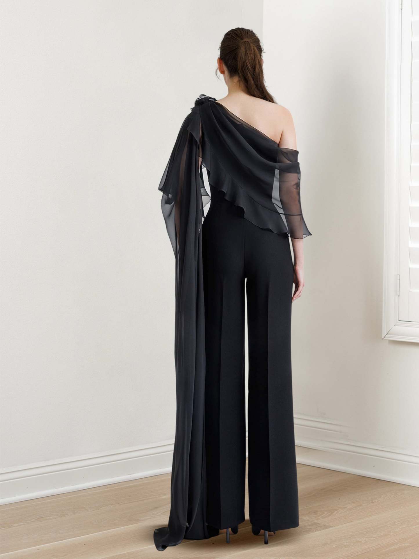 Chiffon One-Shoulder Jumpsuits with Half Sleeves for the Mother of the Bride