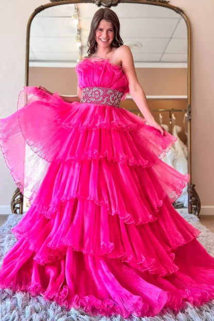 Stylish Strapless Blue A-Line Prom Dress with Beading