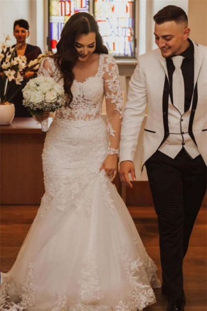 Long Sleeves Mermaid Sweetheart Lace Wedding Dress