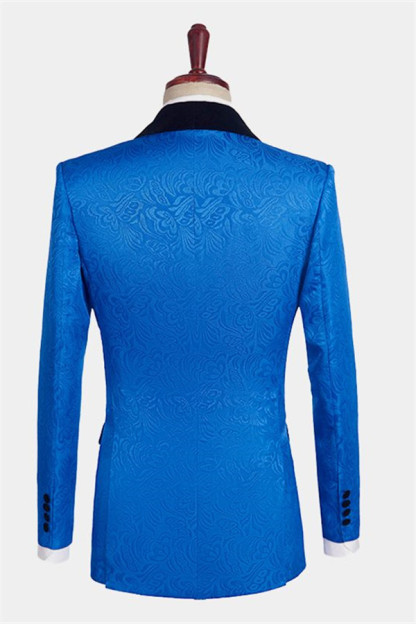 Gentle Royal Blue Floral Jacquard Suit for Men Wedding in Three Pieces