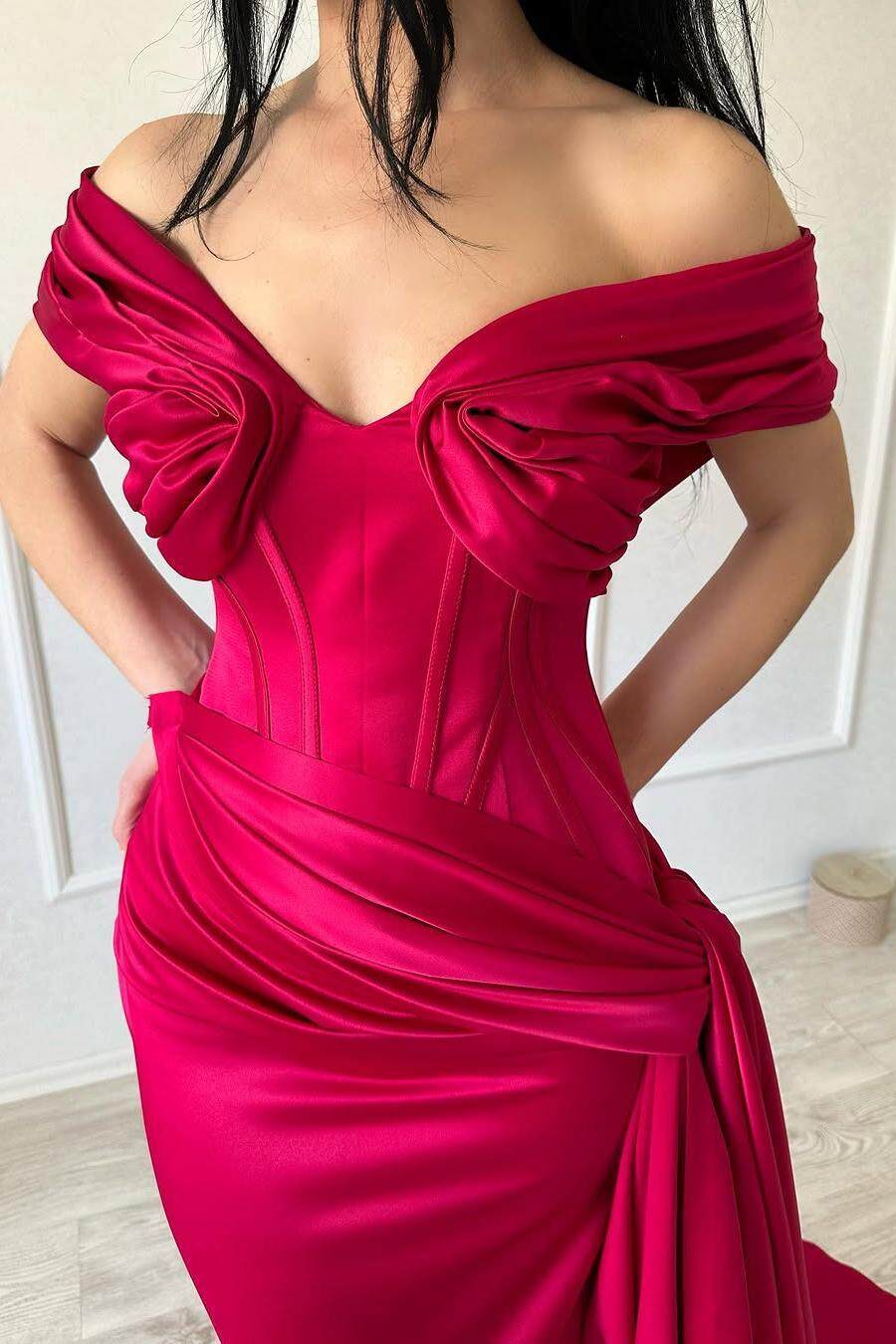 Strapless Off the Shoulder Long Mermaid Formal Dress With Pleated