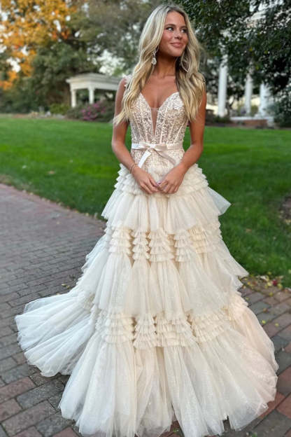 Light Pink Long A-Line Prom Dress with Ruffles and Off-the-Shoulder Princess Neckline