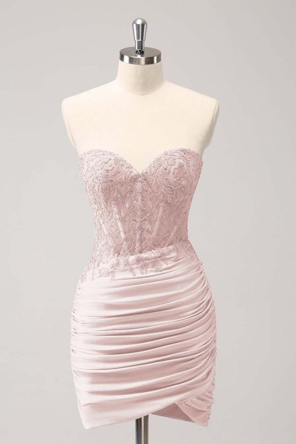 Light Purple Sweetheart Pleated Embroidery Glamorous Short Mini cocktail Dress