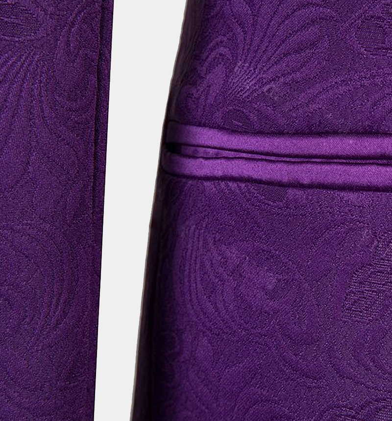 Classic Three-Piece Violet Wedding Guest Suit with Jacquard