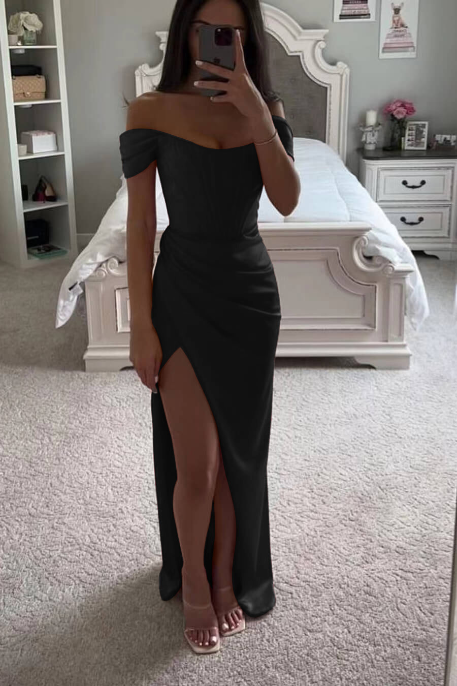 Red Long Off-the-Shoulder Slit Mermaid Prom Dress for Special Occasions