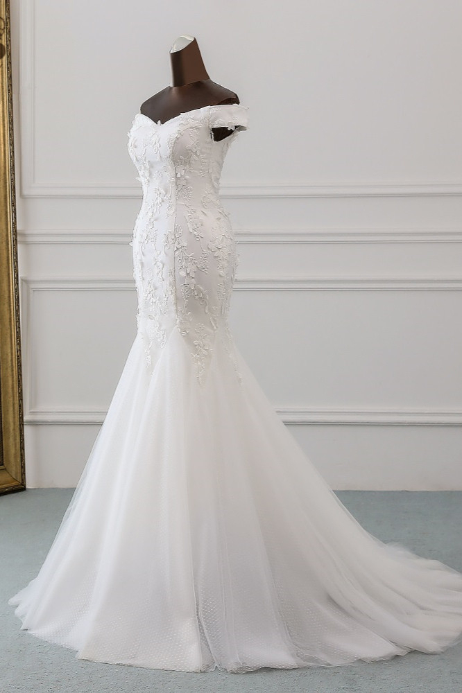 Sexy Long Off-the-Shoulder Mermaid Wedding Dress with Lace Tulle
