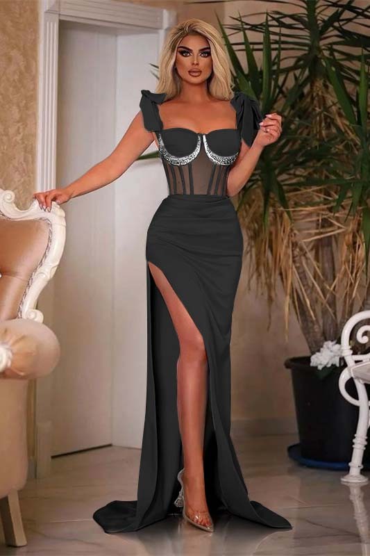 Sleeveless Mermaid Sky Blue Sweetheart Beadings Formal Dress With Side Split