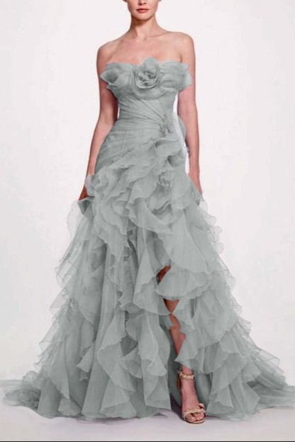 Strapless Sleeveless Long High Split Formal Dress With Pleated