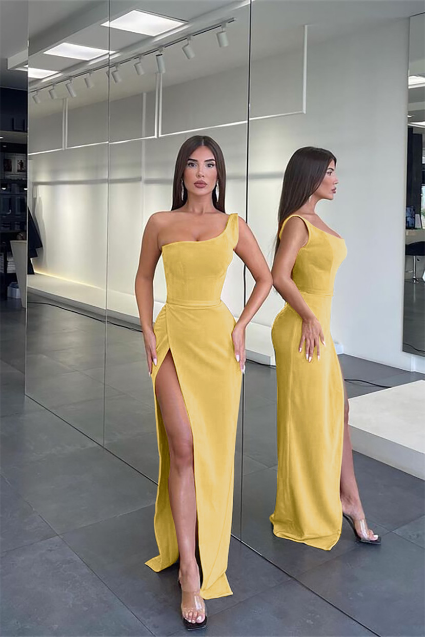 Pretty Long One Shoulder Sleeveless Mermaid Evening Dress Slit