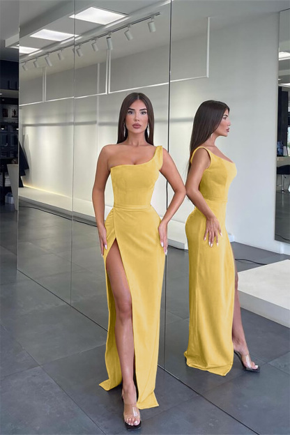 Pretty Long One Shoulder Sleeveless Mermaid Evening Dress Slit