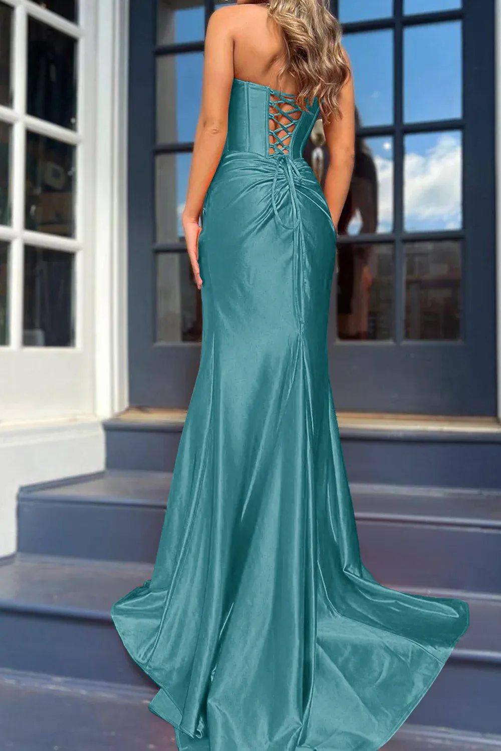 Royal Blue Mermaid Sweetheart Corset Prom Dress with Stunning Front Split