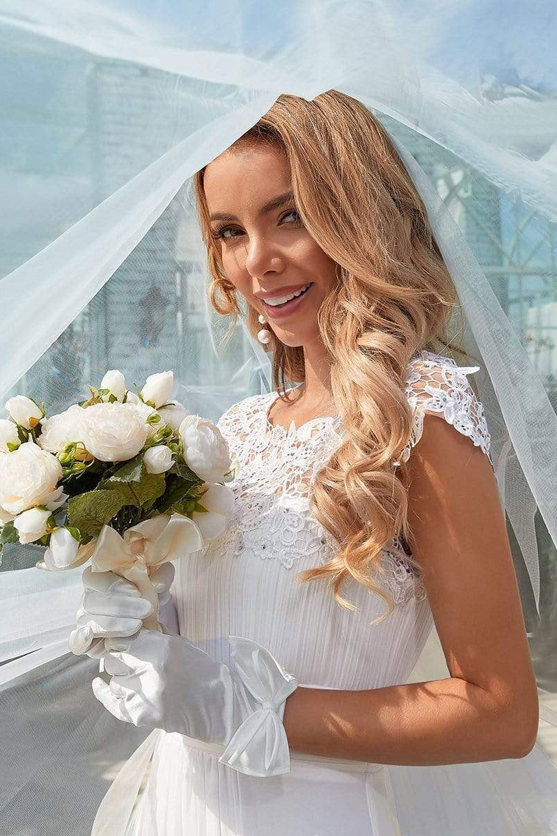 Chiffon White Wedding Dress with Appliques