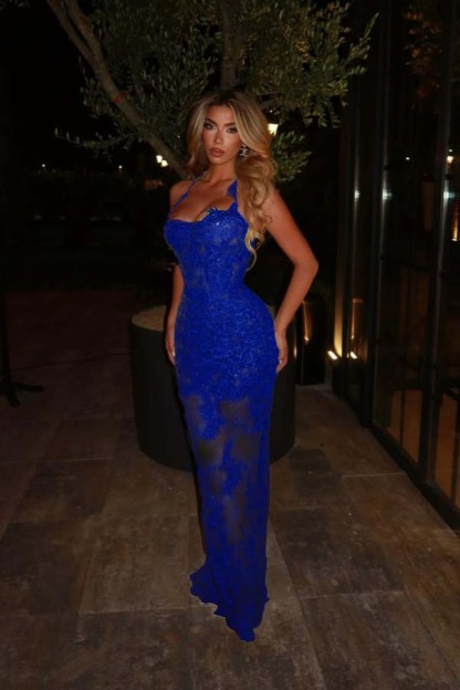 Halter Sleeveless Long Mermaid Formal Dress With Lace Embroidery
