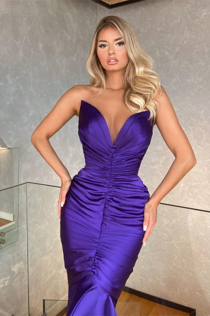 Chic Mermaid Sweetheart Strapless Sleeveless Formal Dress Long With Pleated