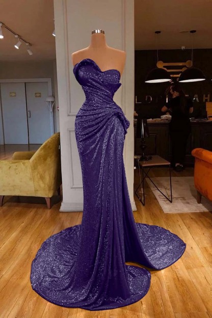 Strapless Sweetheart Sleeveless Long Mermaid Formal Dress Red With Sequins